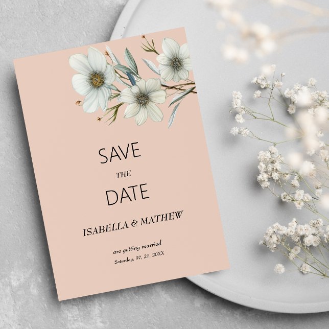 Invitation Chic pêche blanc mint floral printemps Enregistrez (Chic peach white mint floral spring Save the Date)