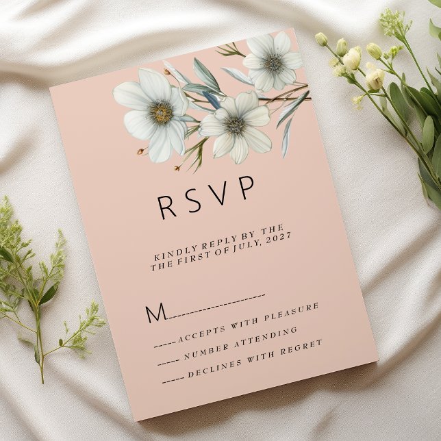 Invitation Chic pêche blanc mint floral printemps RSVP  (Chic peach white mint floral spring RSVP )