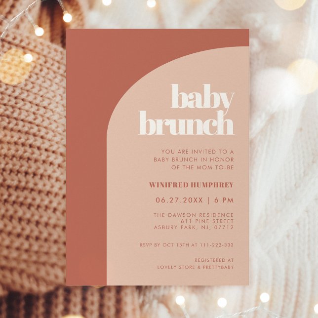 Invitation Chic pêche en terre cuite arc bébé Brunch (Créateur téléchargé)