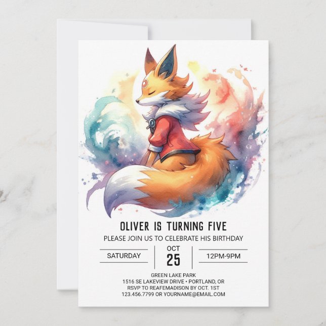 Invitation Chic Peint Fox Anniversaire (Devant)