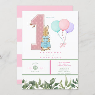 Invitation Chic Peter Rabbit Fille 1er anniversaire