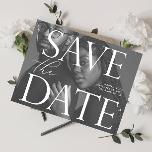 Invitation Chic Photo LG Enregistrer la date B&W