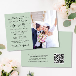 Invitation Chic Photo QR Code Sage Mariage Réception