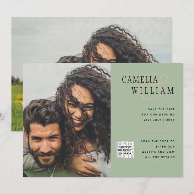 Invitation Chic Photo Wedding Inviter QR Code Enregistrer Dat (Devant / Derrière)