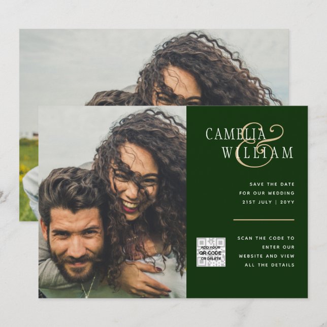 Invitation Chic Photo Wedding Inviter QR Code Enregistrer Dat (Devant / Derrière)
