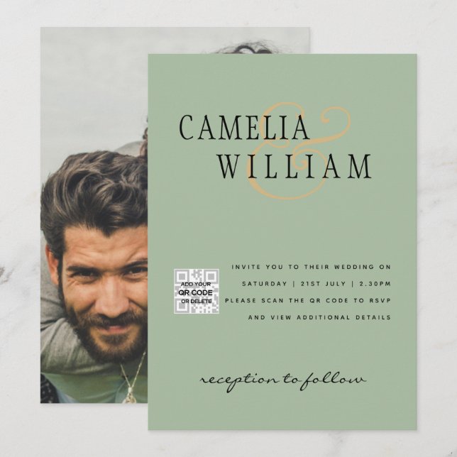 Invitation Chic Photo Wedding Inviter QR Code Enregistrer Dat (Devant / Derrière)