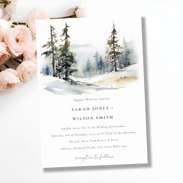 Invitation Chic Pine d'hiver Mariage paysage neige (Créateur téléchargé)