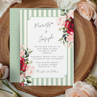 Invitation Chic Pink and Red Rose Watercolor Floral Wedding