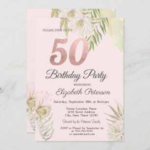 Invitation Chic Pink Boho Floral 50e fête d'anniversaire