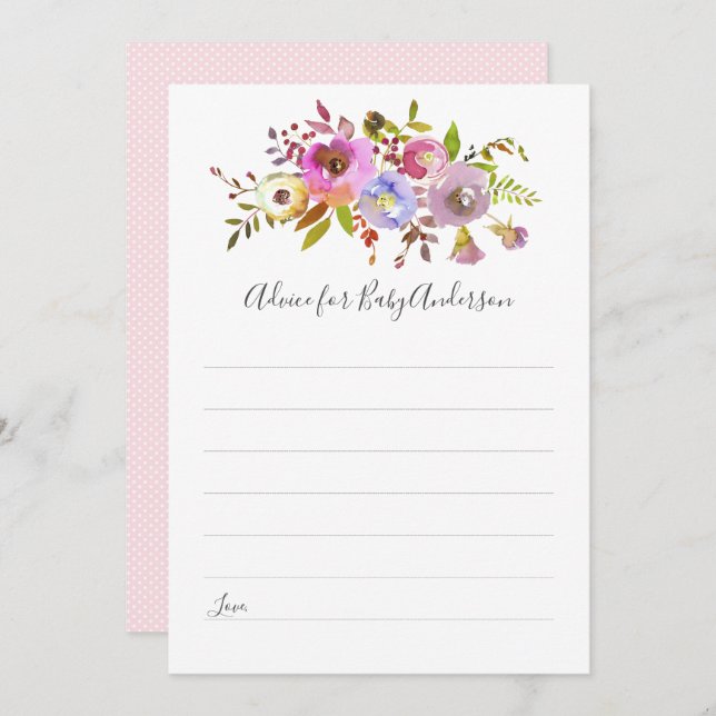 Invitation Chic Pink Floral Conseils pour le jeu de baby show (Devant / Derrière)