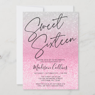 Invitation Chic Pink Silver Parties scintillant Sweet 16