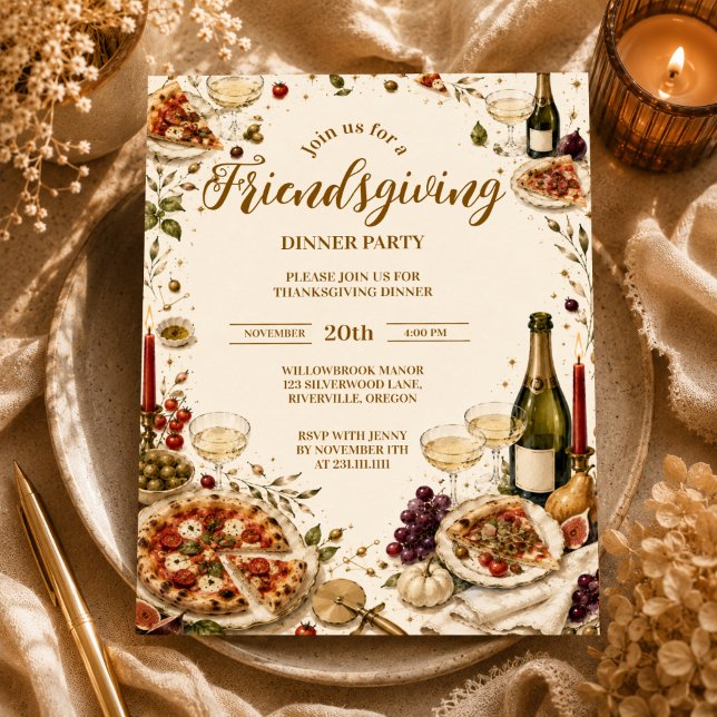 Invitation Chic Pizza & Prosecco Friendsgiving (Créateur téléchargé)