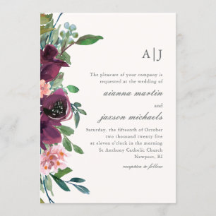 Invitation Chic Plum aquarelle Floral sur Mariage de broche