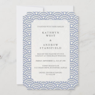 Invitation Chic Poudre Bleu Stylisé Vagues Plage Mariage