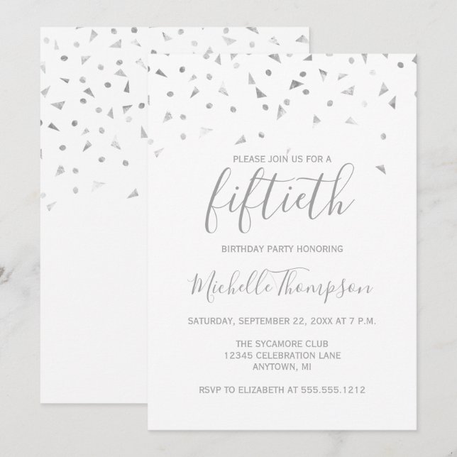 Invitation chic pour 50e anniversaire avec confett (Devant / Derrière)