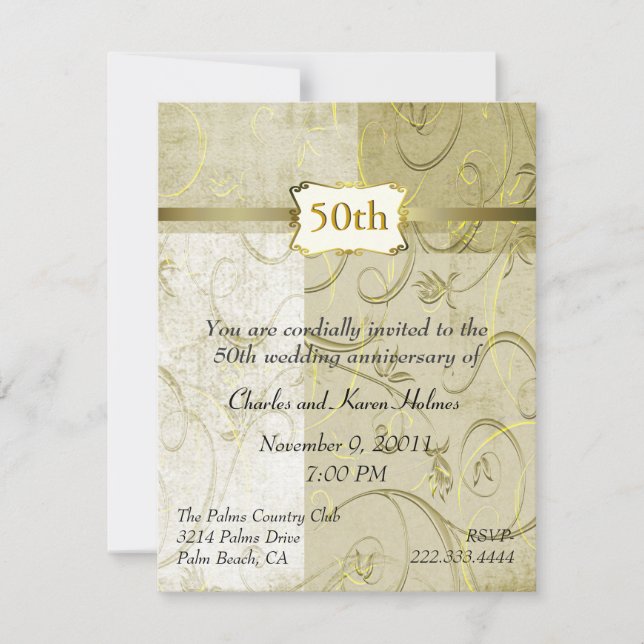 Invitation chic pour anniversaire de mariage en or (Devant)