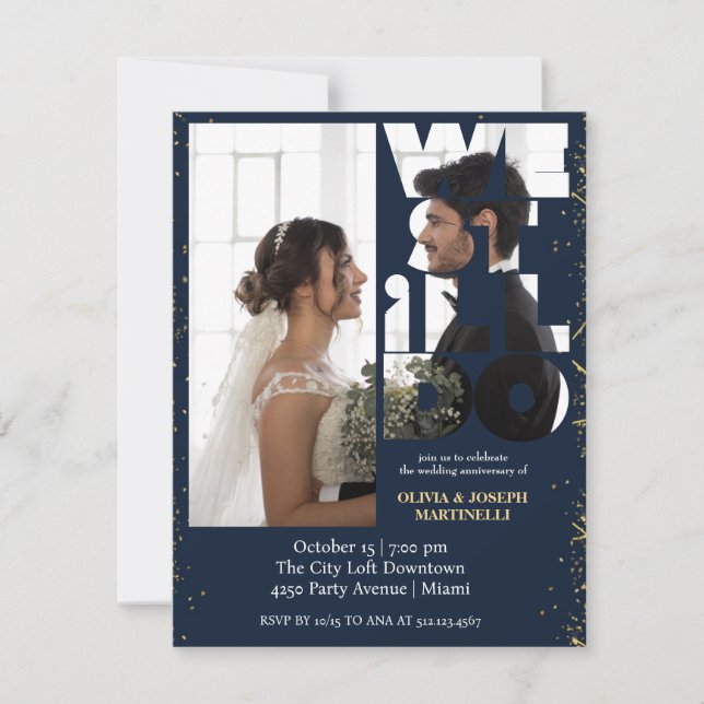 Invitation chic pour renouvellement de vœux de mar (Devant)