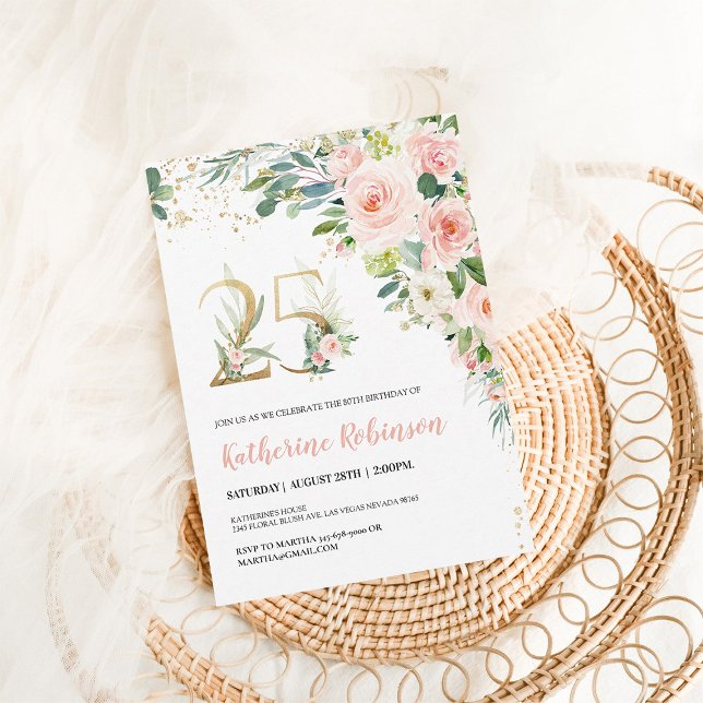 Invitation chic pour ses 25 ans | Rose et Or (Créateur téléchargé)