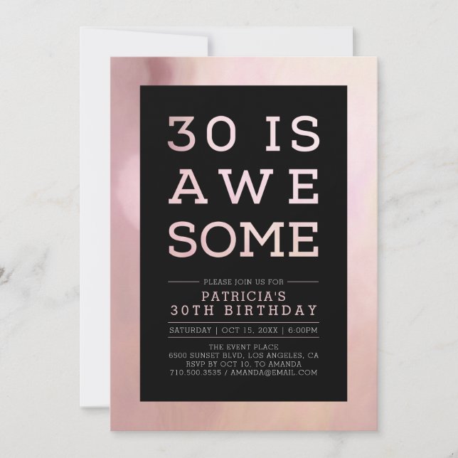 Invitation chic pour un 30e anniversaire avec typo (Devant)