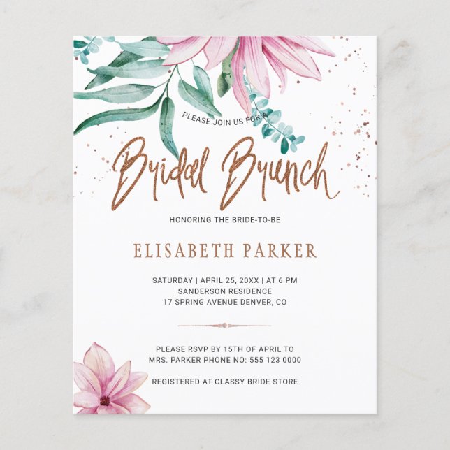 Invitation chic pour un brunch de mariage floral e (Devant)