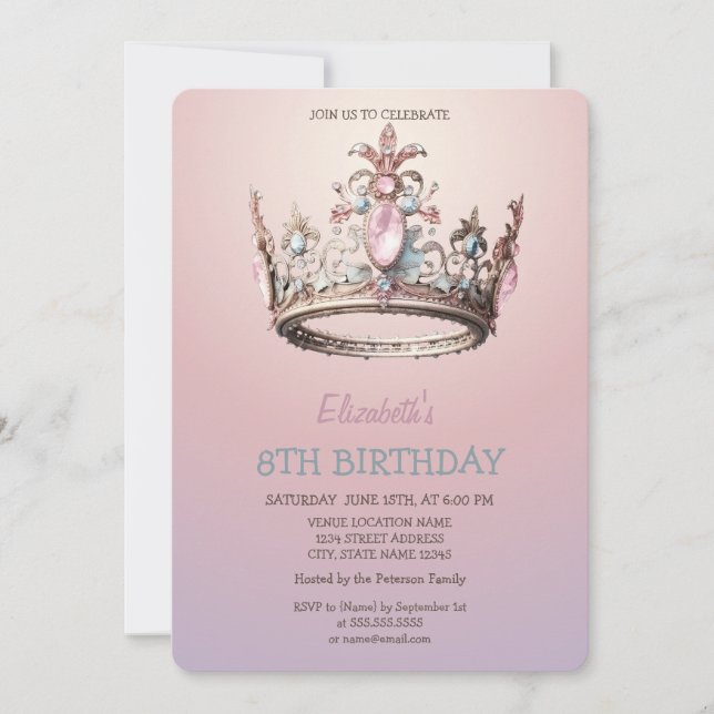 Invitation Chic Princess Parties scintillant de la Couronne A (Devant)