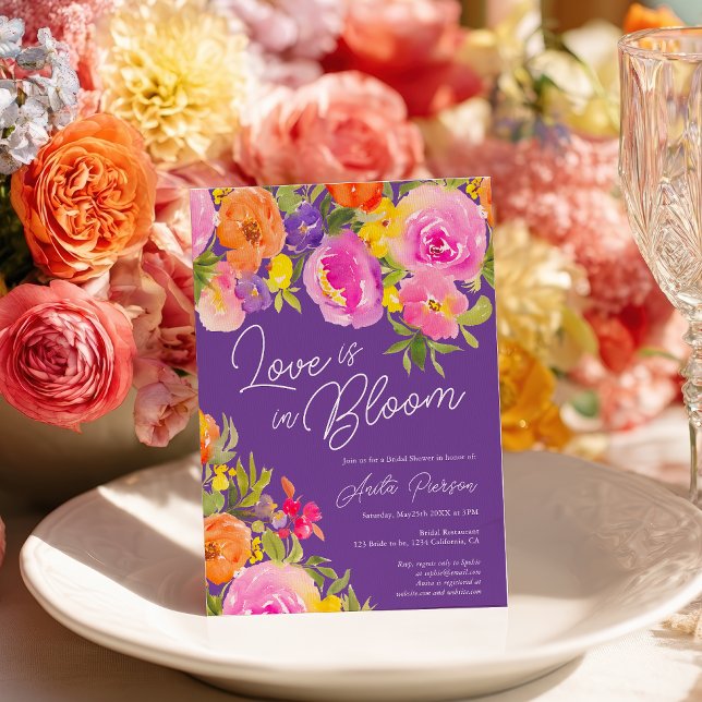 Invitation Chic Purple Bold floral watercolor bridal shower (Chic Purple Bold floral watercolor bridal shower Invitation)