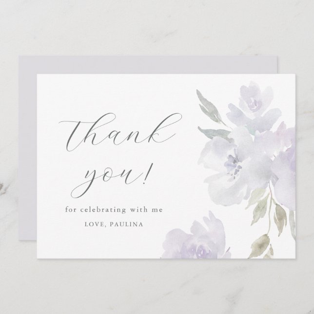 Invitation Chic Purple Floral Anniversaire Quinceañera Merci (Devant / Derrière)