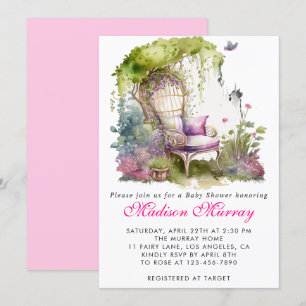 Invitation Chic Purple Floral Flower Garden Baby shower