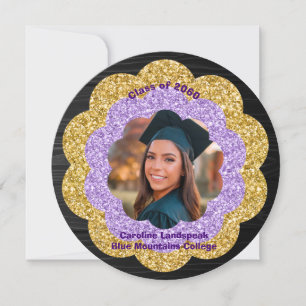 Invitation Chic Purple Gold Floral Photo Party Graduation
