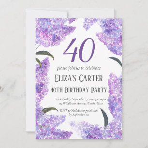 Invitation Chic Purple Lilac 40e Quarante Anniversaire élégan
