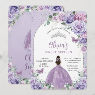 Invitation Chic Purple Lilac Floral Sweet 16 Anniversaire