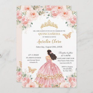 Invitation Chic Quinceañera Blush Rose Floral Gold Princess
