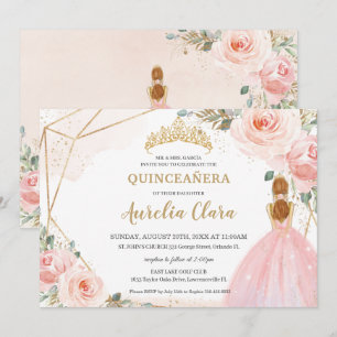 Invitation Chic Quinceañera Blush Rose Floral Tiara Anniversa