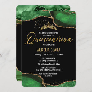 Invitation Chic Quinceañera Emerald Green Agate Marbre