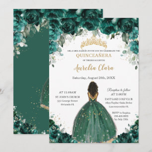 Invitation Chic Quinceañera Emerald Green Floral Princesse