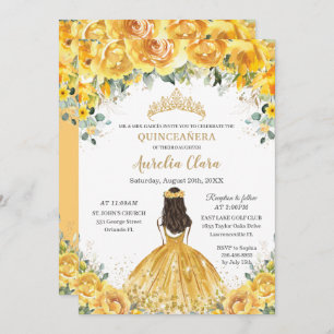 Invitation Chic Quinceañera Jaune Floral Princesse Anniversai