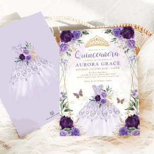 Invitation Chic Quinceañera Princesse robe violet Floral