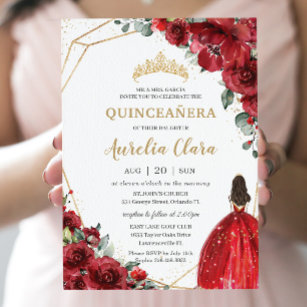 Invitation Chic Quinceañera Roses Rouges Fleurs Floral Prince