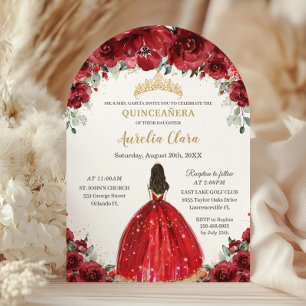 Invitation Chic Quinceañera Rouge Floral Rose Princess Arch