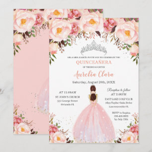 Invitation Chic Quinceañera Soft Blush Floral Princess Silver