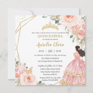Invitation Chic Quinceañera Soft Blush Rose Floral Princesse