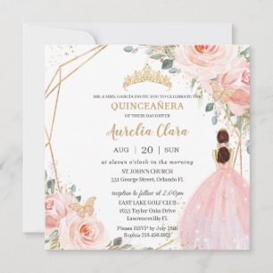 Invitation Chic Quinceañera Soft Blush Rose Floral Tiara