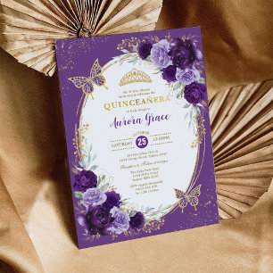 Invitation Chic Quinceañera Violet Or Flower Papillon