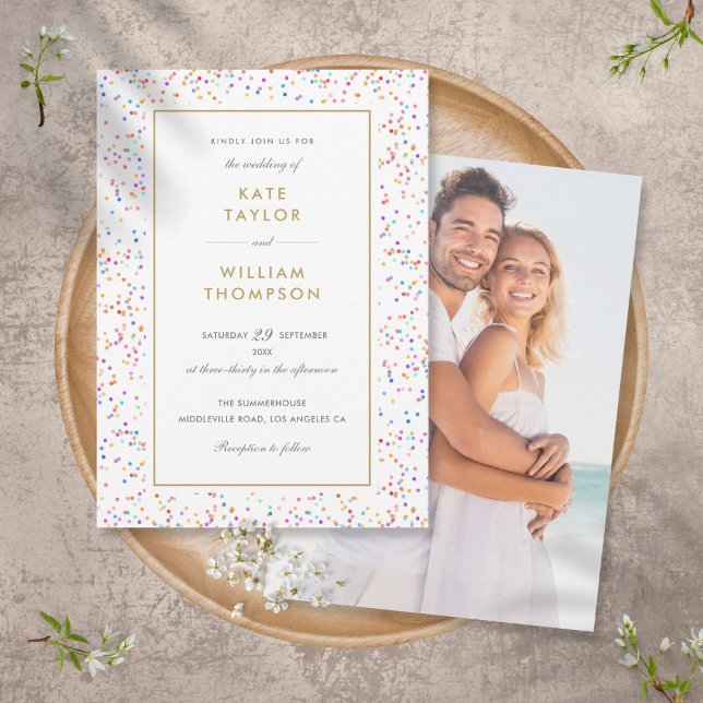 Invitation Chic Rainbow Confetti Mariage photo (Créateur téléchargé)