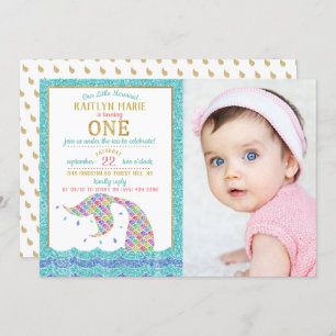 Invitation Chic Rainbow Parties scintillant Mermaid 1er anniv