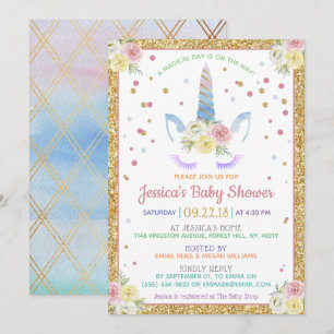 Invitation Chic Rainbow Watercolor Baby shower Unicorn