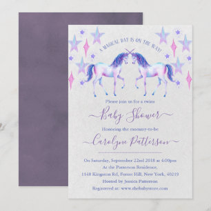 Invitation Chic Rainbow Watercolor Twin Unicorns Baby shower