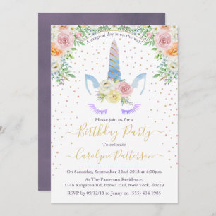 Invitation Chic Rainbow Watercolor Unicorn fête d'anniversair