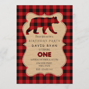 Invitation Chic Red Buffalo Flannel up Plaid Anniversaire ONE