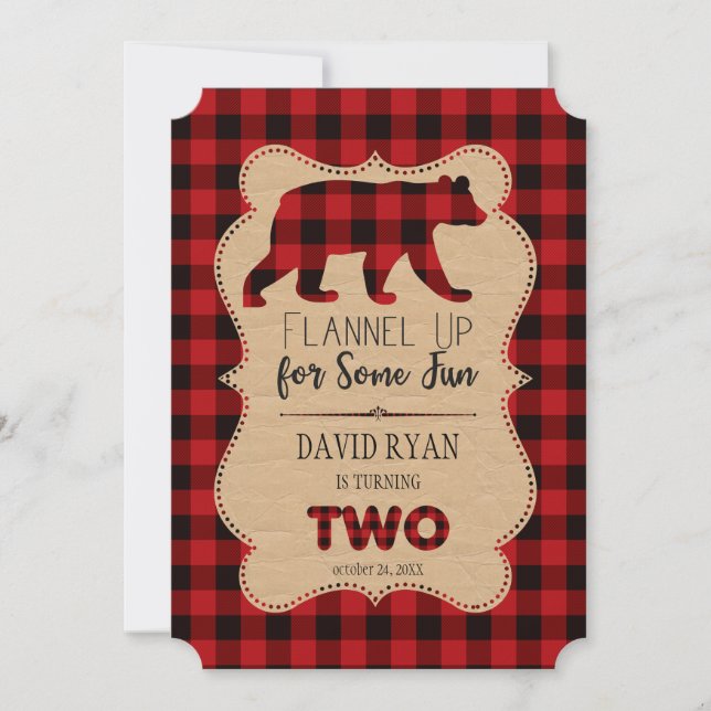Invitation Chic Red Buffalo Plaid Anniversaire 2 Personnalisé (Devant)